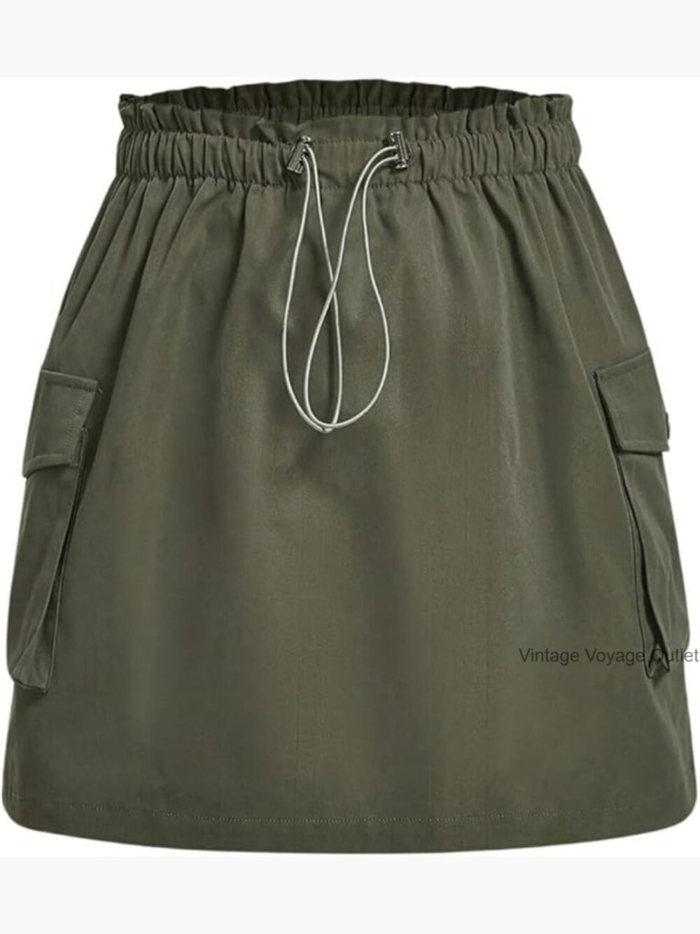 Plus Size Cargo Skirt Drawstring Waist Flap Pocket Streetwear Mini